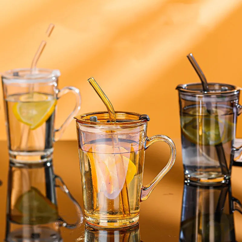 16OZ 450ml Wholesale Iced Coffee Water Drinking Glass Cup Tumbler with Straw and Lid with Handle