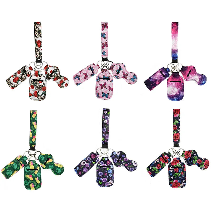 Hot Seller Butterfly Design Neoprene Chapstick Holder Keychain Stainless Steel Lip Gloss Wristlet Lanyard Gift