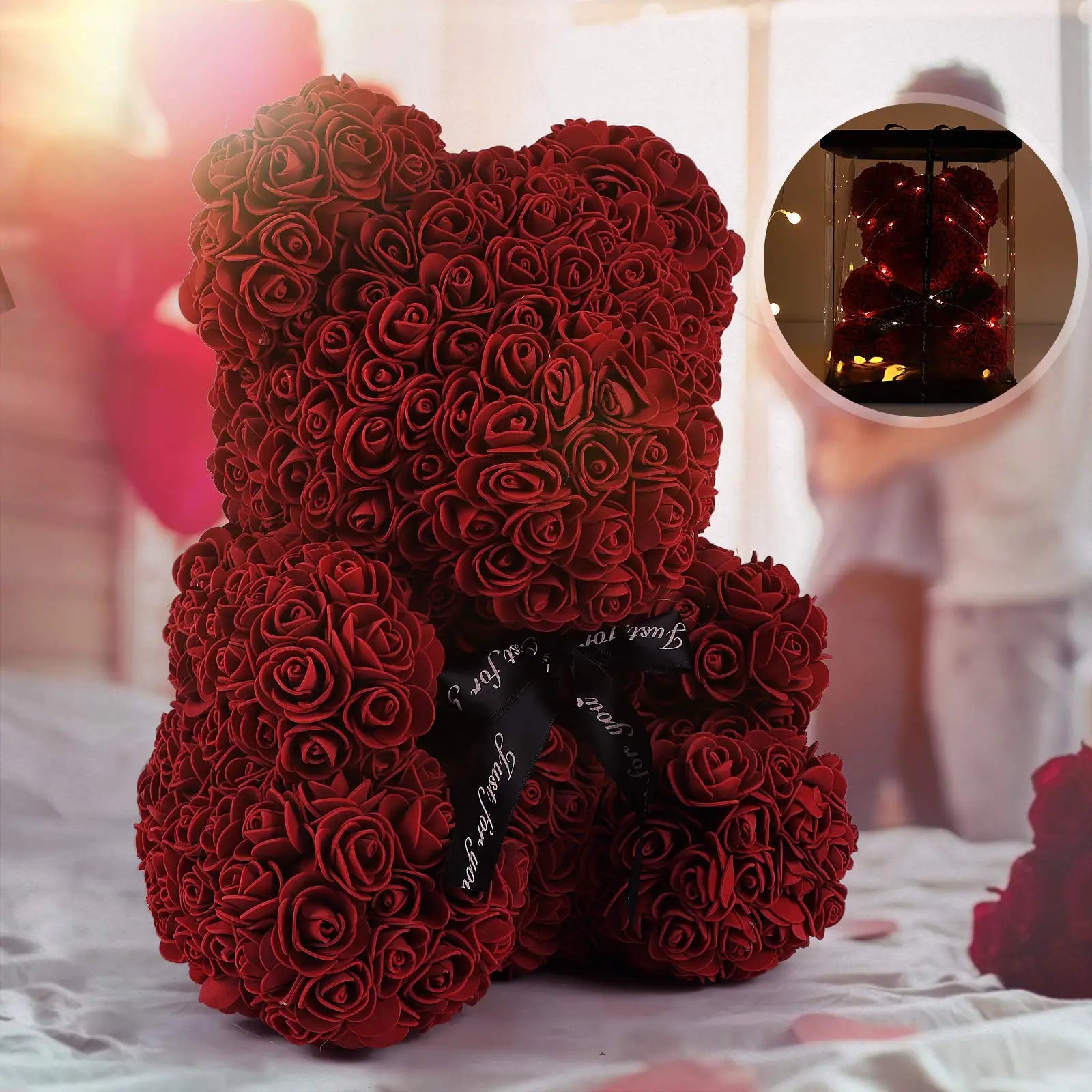Colorful Rose Teddy Bear 40cm In Gift Box For Girlfriend Valentines Day Wholesale