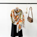 Yiwu Jingtai Ladies  Fashion Orange Fruit  Print Silk Neck Scarf Luxury Long Narrow Fruits