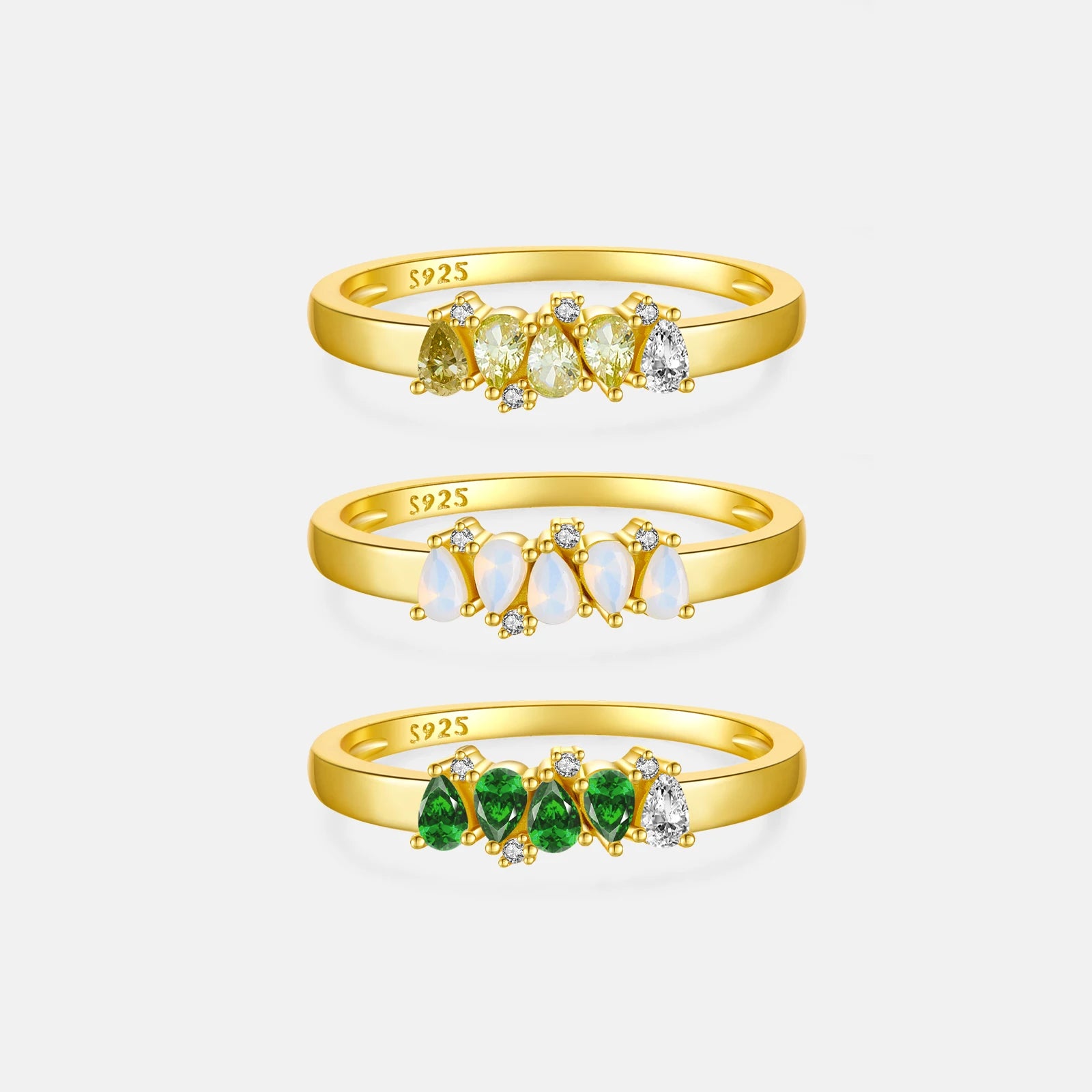 FUAMAY Fine 2024 New Design Water Drop Stone Jewelry Ring 18K Gold Plated 925 Silver Contrast Color Zircon Ring Pear Opal Ring