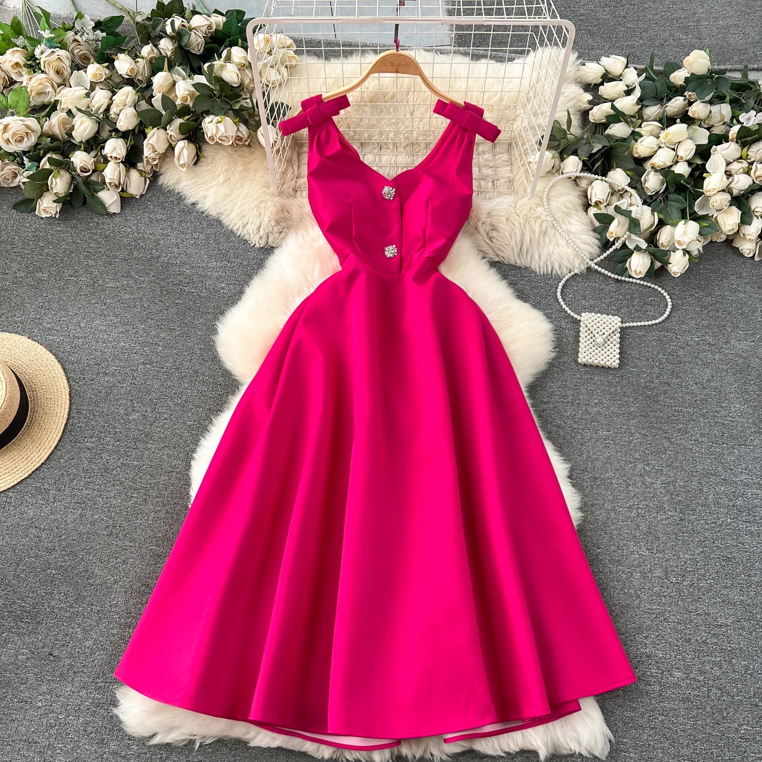LE2451 Luxury Royal Sister Boutique Ladies Halter Dress Banquet Herben Socialite Dinner Party Midi Dress Chic Banquet Robe