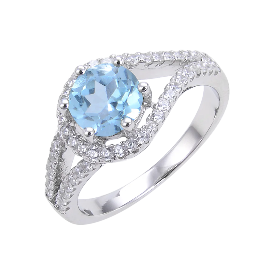 Abiding Jewelry Classic Antique Fashion Jewelry Ring Sky Blue Topaz Blue 925 Silver Gemstone Rings for Women