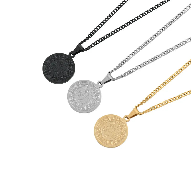 Wholesale Custom 18K Gold Plated Stainless Steel Jewelry Islam Muslim Allah Coin Pendant Necklace for Men and Women