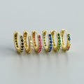 Simple 18K Gold Plated 925 Sterling Silver Colorful Round CZ Pave Hoop Earrings for Women