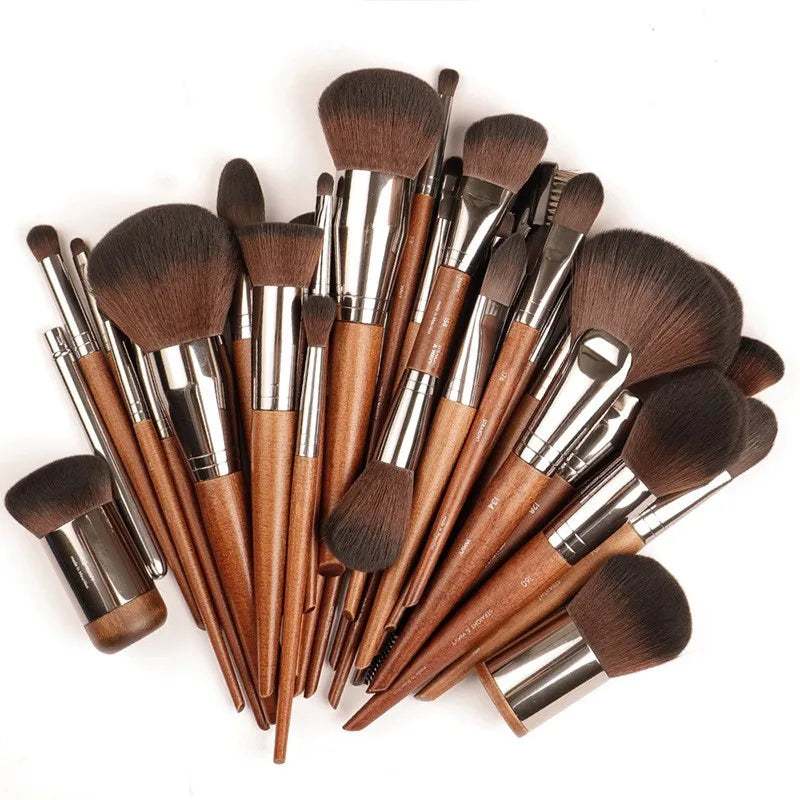 Wholesale Man-made Fiber Hair Wooden Handle Long Pole Professional Makeup Brush Kits 36-Piece Multi-Style Custom Logo
