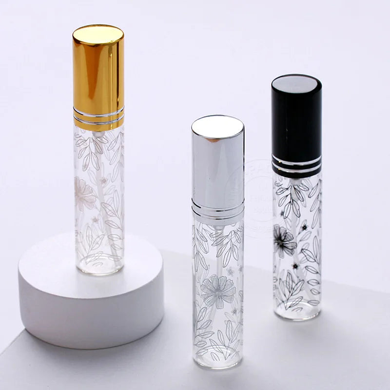 Wholesale 10ml Printed Leaf  Printed Glass Perfume Bottle with logo Sub-bottle Portable Sample
