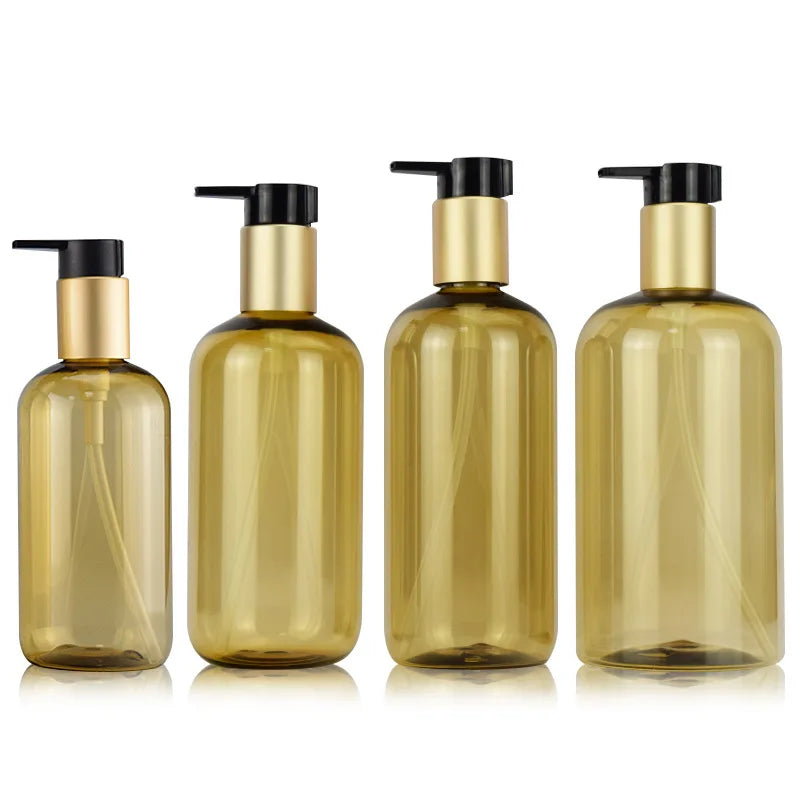 Manufacturers' Transparent Brown PET 300ml/350ml/500ml Shower Gel Lotion Bottle with Pump Sprayer for Shampoo Storage