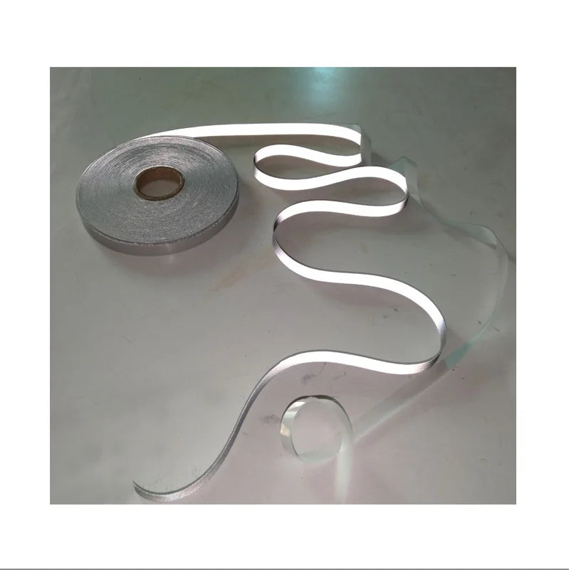 High Light Visibility Double-sided Sewing on Elastic Spandex Reflective Fabric Stripe Tape Double Sided Grey Reflect Piping Tape