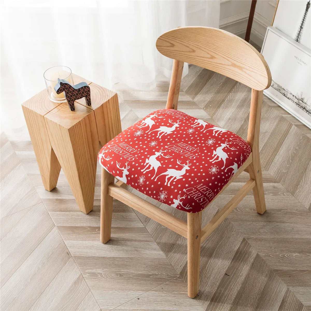 45*50cm Printed Dining Chair Seat Cover Removable Stretch Elastic Cushion Slipcover Protector Home