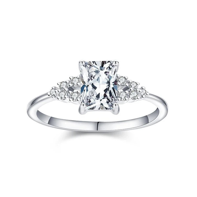 925 Sterling Silver Rectangular Shape Baguette CZ Diamond Ring Women Simple Fashion Zircon Engagement Wedding Ring