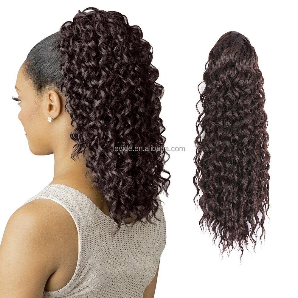 Synthetic Hair Curly Drawstring Ponytail Extension Long Water Wave Ponytail Curly Hair Extension Clip in Hairpieces for Women
