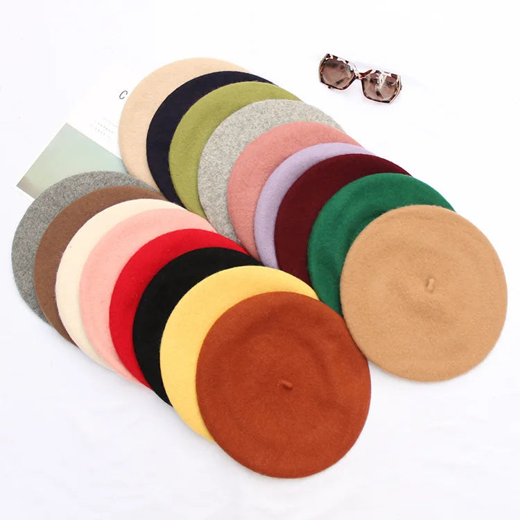 2026 Autumn and Winter Women's New Pure Color Light Board Woolen Beret Retro Simple Fashion Painter Hat Beret
