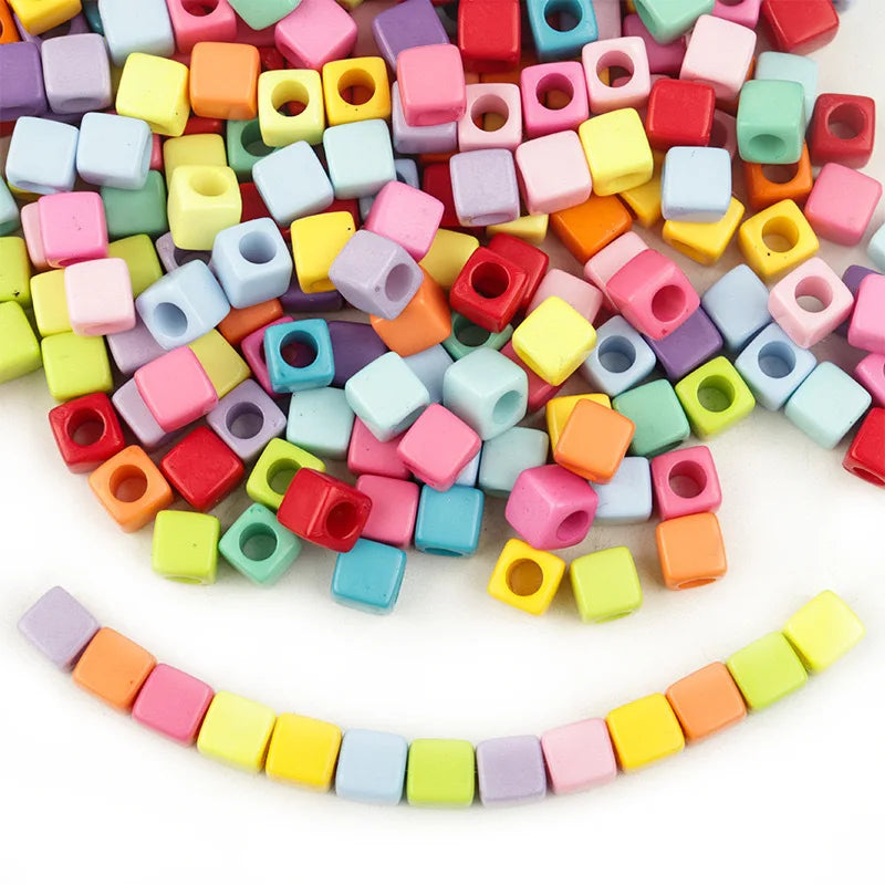 100pcs Mixed Color acrylic square large hole Cube beads Loose Spacer Beads for Jewelry Making