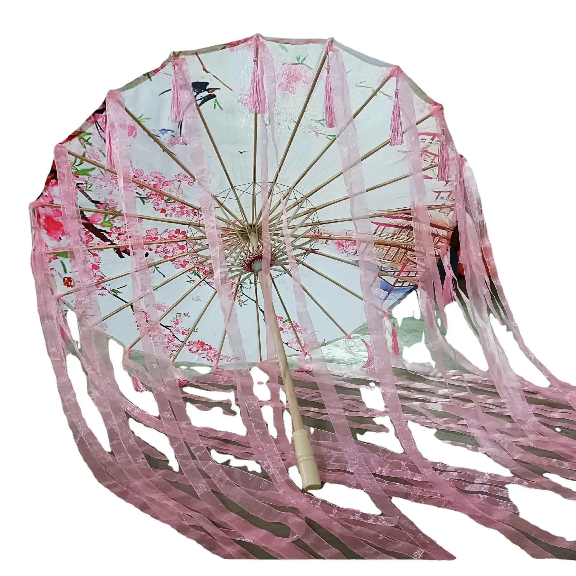 Customizable 82cm Oiled Paper Umbrella for Women Christmas Rain Proof Ribbon with Antique Tassels Photography Prop Paraguas