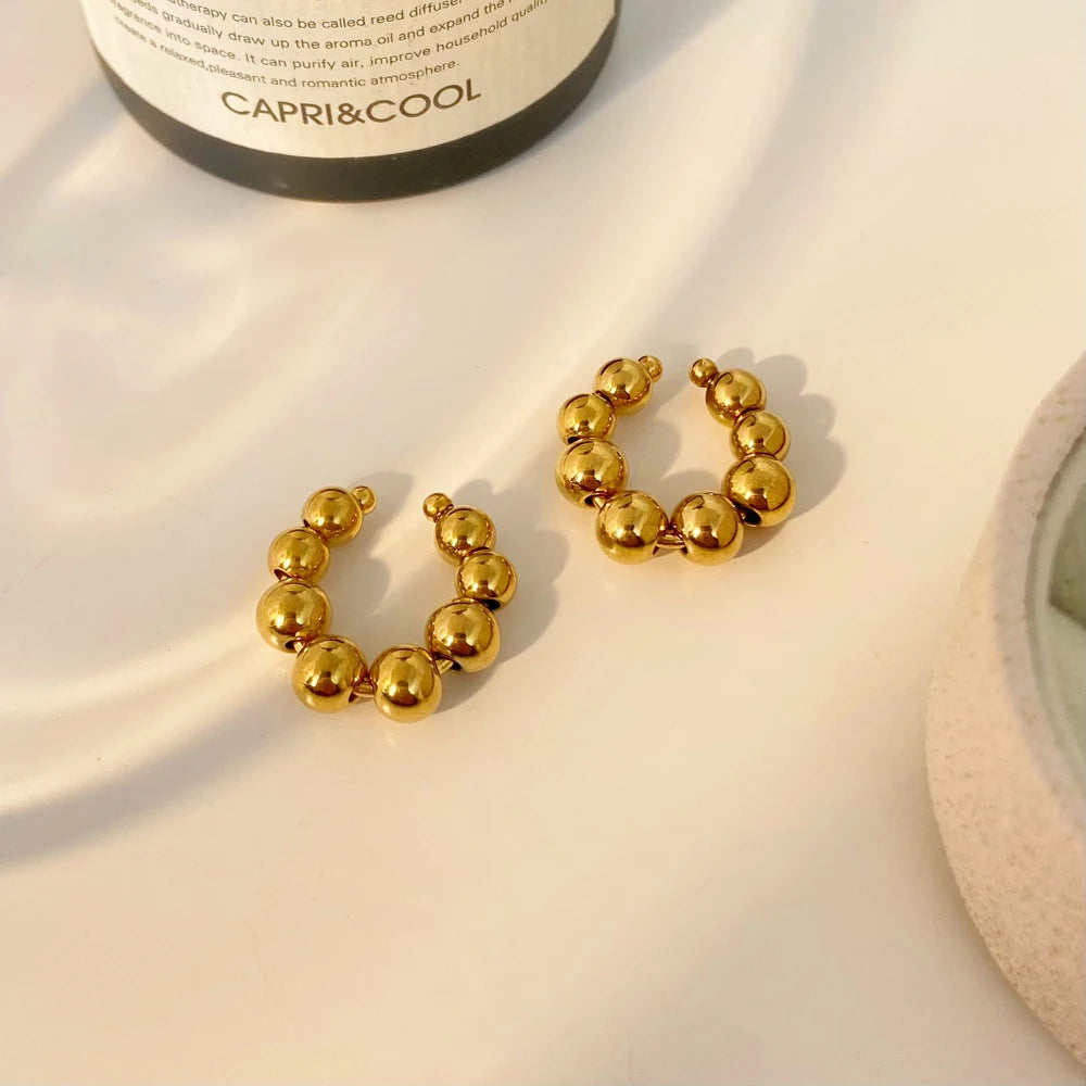Creative 18k Gold-plated Stainless Steel Ball From Small to Large Ear Clip Joyas De Acero Inoxidable Female Earrings