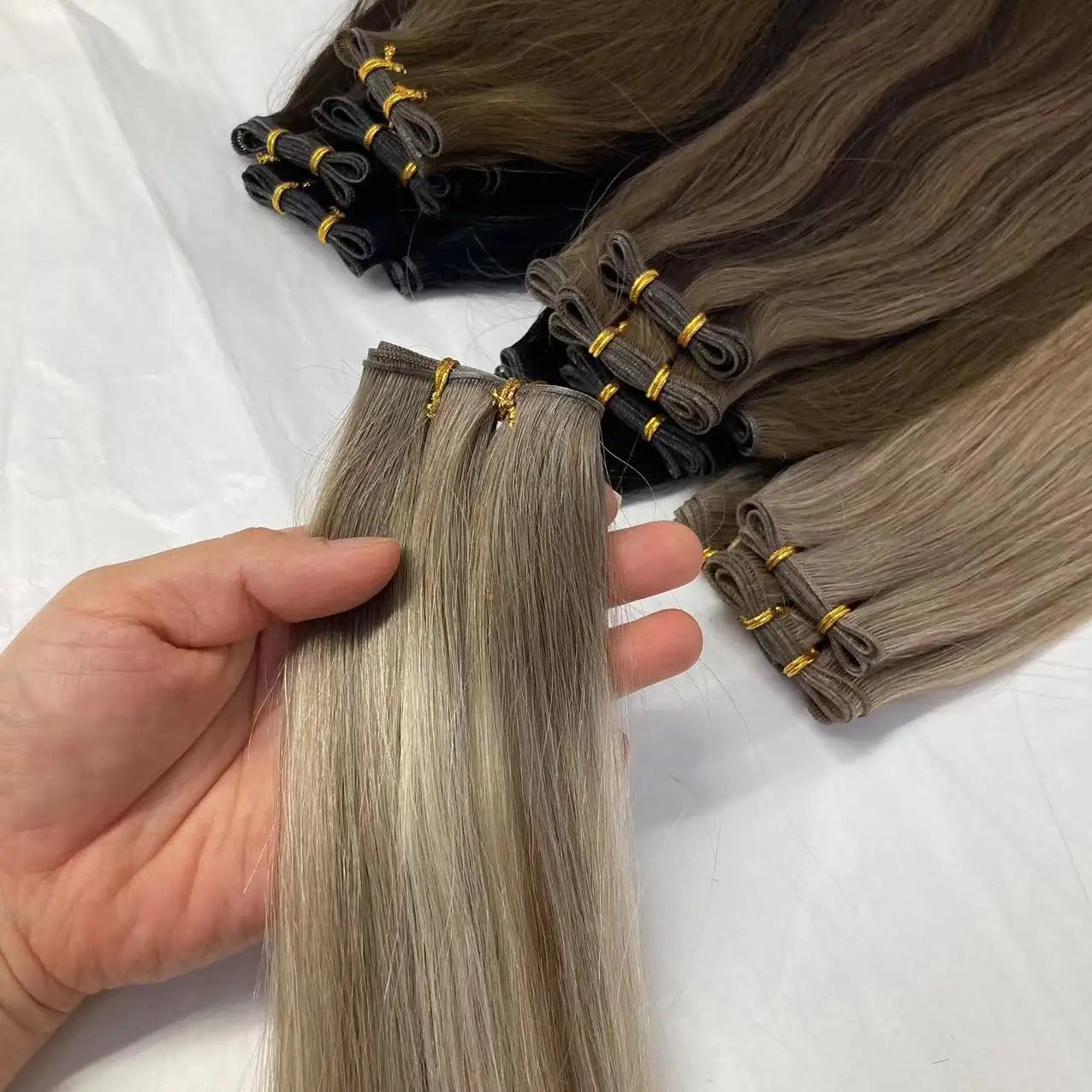 European 100% Raw Virgin Human Hair Extensions Double Drawn Free Cutting No Return Hair Silk Flat Hair Extension Genius Weft