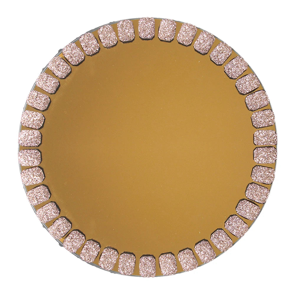 13Inch Round Mirror Charger Dishes Gold With Pink Silver Shiny Diamond Beaded Rim Glass Under Serving Charger Plates for Wedding
