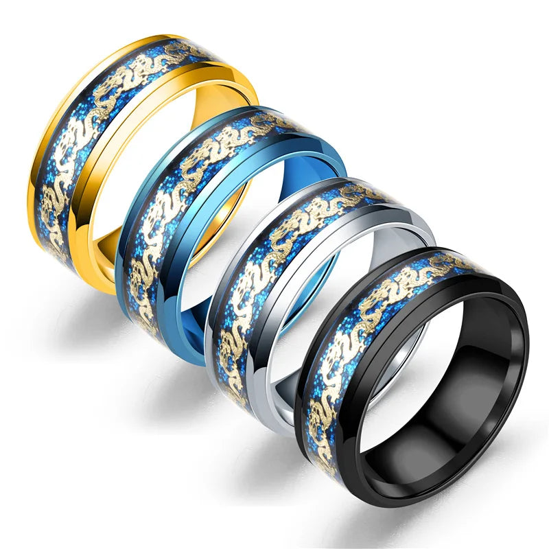 Wholesale Male Wedding Band Custom Engrave Name Charm Gift Jewelry Punk Cool Gold Dragon Stainless Steel Rings for Men Women