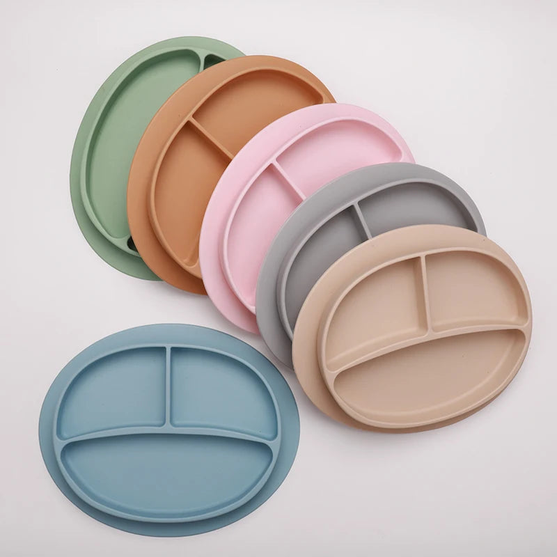 JWX BPA-Free Silicone Dinnerware for Toddlers Baby Divided Plate with Suction Cup Kids Dining Tableware