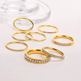Wholesale PVD 18K Gold Plated Rose Gold Stainless Steel Jewelry Shiny Zircon Thin Heart Finger Ring Stackable Minimalist Rings