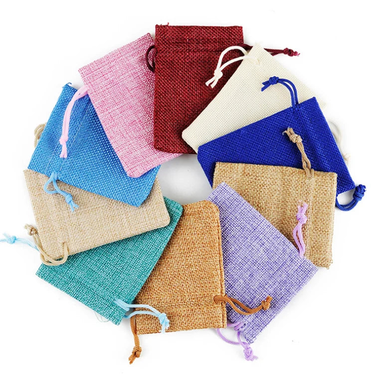 Eco-Friendly Jute Cloth Drawstring Jewelry Pouch Cheap Wholesale Small Natural Burlap Tote with Customized 1 Pc/opp for Gifts