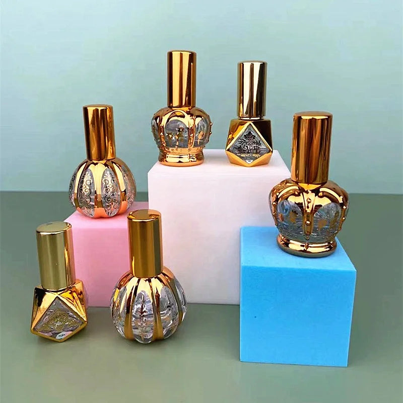 Wholesale 8ml 10ml 12ml 15ml Small Mini Travel Portable Golden and Black Perfume Spray Bottles Glass Exquisite Empty Containers