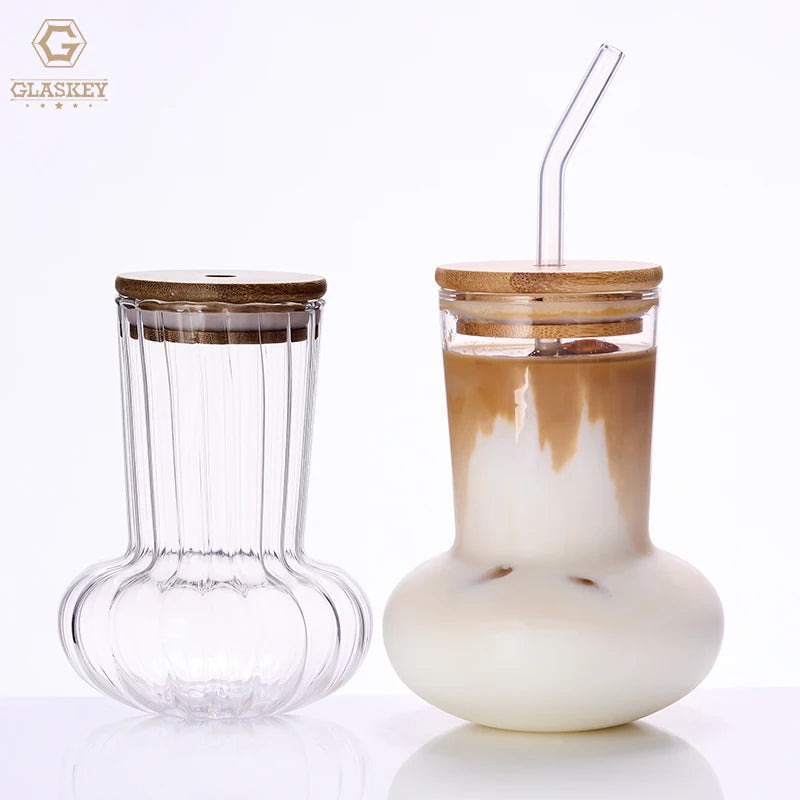Eco-Friendly Glass Milk Cup Cute Butt Drinking Cup With Bamboo Lid and Straw - Ideal for Cold Drinks