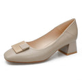 Square Toe Chunky Heels High Heels Spring New Mid-heeled Women's Single Shoes Shallow Soft Leather All-match Gentle Four Seasons