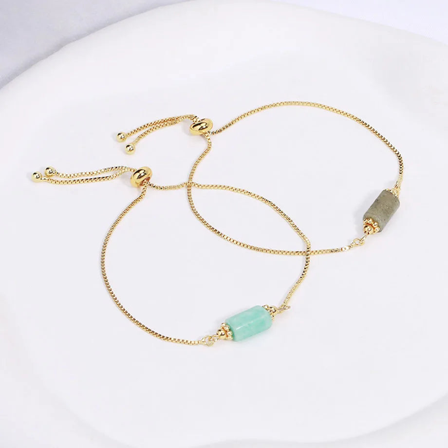 Natural Crystal Stone Irregular Small Cylindrical Stainless Steel Bracelet Niche Semi-precious Stone Adjustable Bracelet