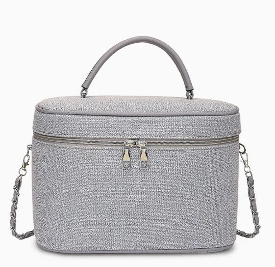 Multi-purpose Cosmetics Bag With Zipper Canvas Makeup Pouches Travel Toiletry Bag With Handle and Chain