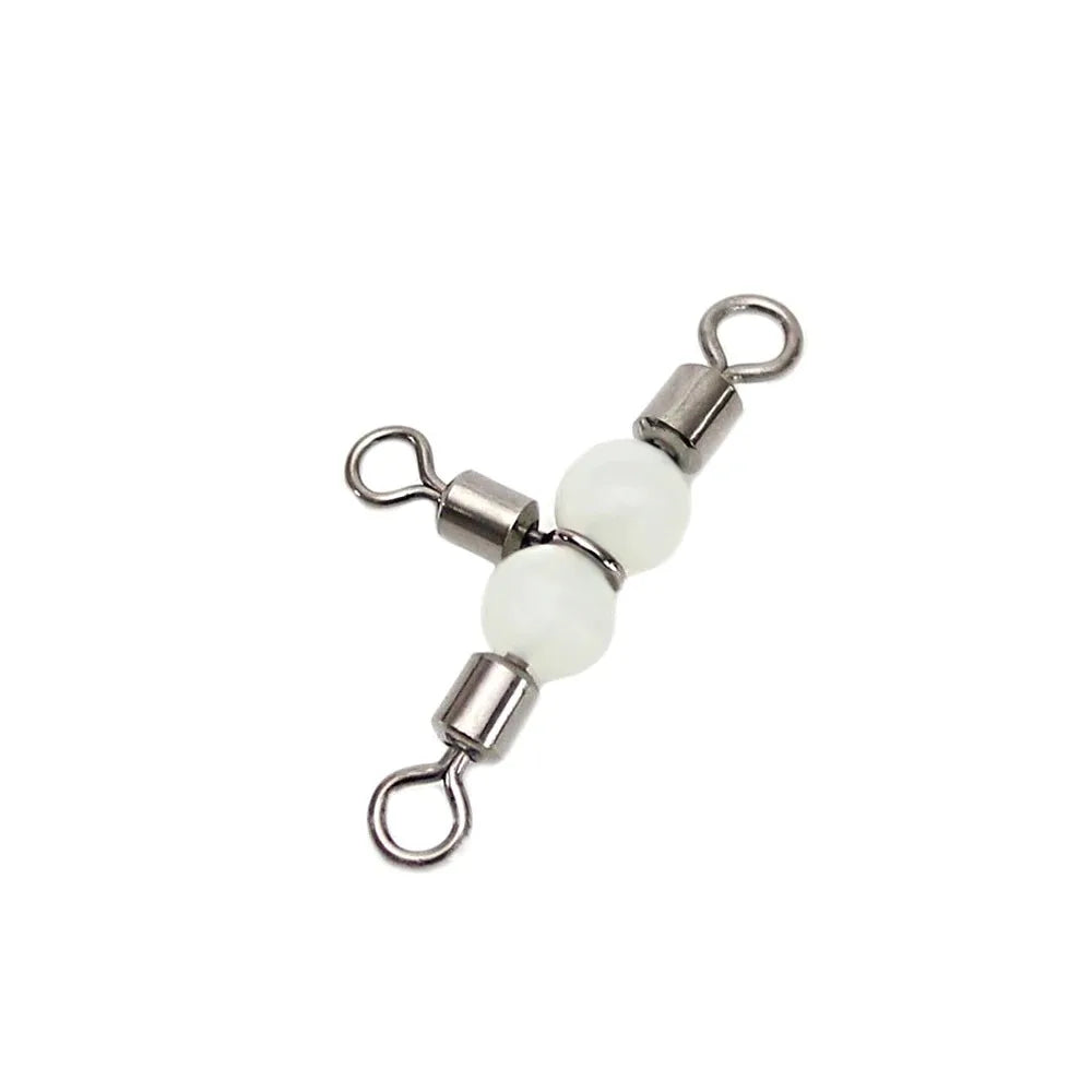 Fluorescent Beads 3-Way Rolling Swivel Bearing Barrel Ring Fishing Tackle Snaps Connector Fishhook Lure Line Snap Hook Steel