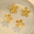 New Arrival Fashion Stainless Steel Flower Stud Earrings Women Hammered Flower Gold Jewelry Non Tarnish