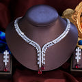 Statement White and Red Cubic Zirconia Stone Luxury Jewelry Set for Women Banquets Dates Parties Necklace Earrings Gifts