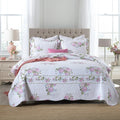 New Model Customized Ultrasonic Embossing Bedding Luxury Softness Ultrasonic Quilt Pink Plant Floral Printing Bedspread Set