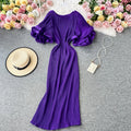 Wholesale 2026 Summer New French Bellflower Ruffled Big Trumpet Sleeve Pleated Temperament Dress