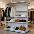 Metallic Supermarket Clothing & Handbag Display Shelves-Gondola Style Perforated Design