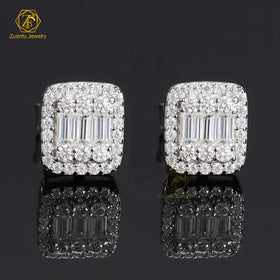 RTS Luxury Series 925S Hip Hop Earrings Pass Diamond Tester Iced Out baguette Earring Vvs Moissanite Diamond Stud Earrings