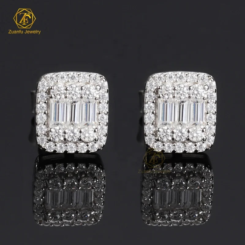 RTS Luxury Series 925S Hip Hop Earrings Pass Diamond Tester Iced Out baguette Earring Vvs Moissanite Diamond Stud Earrings