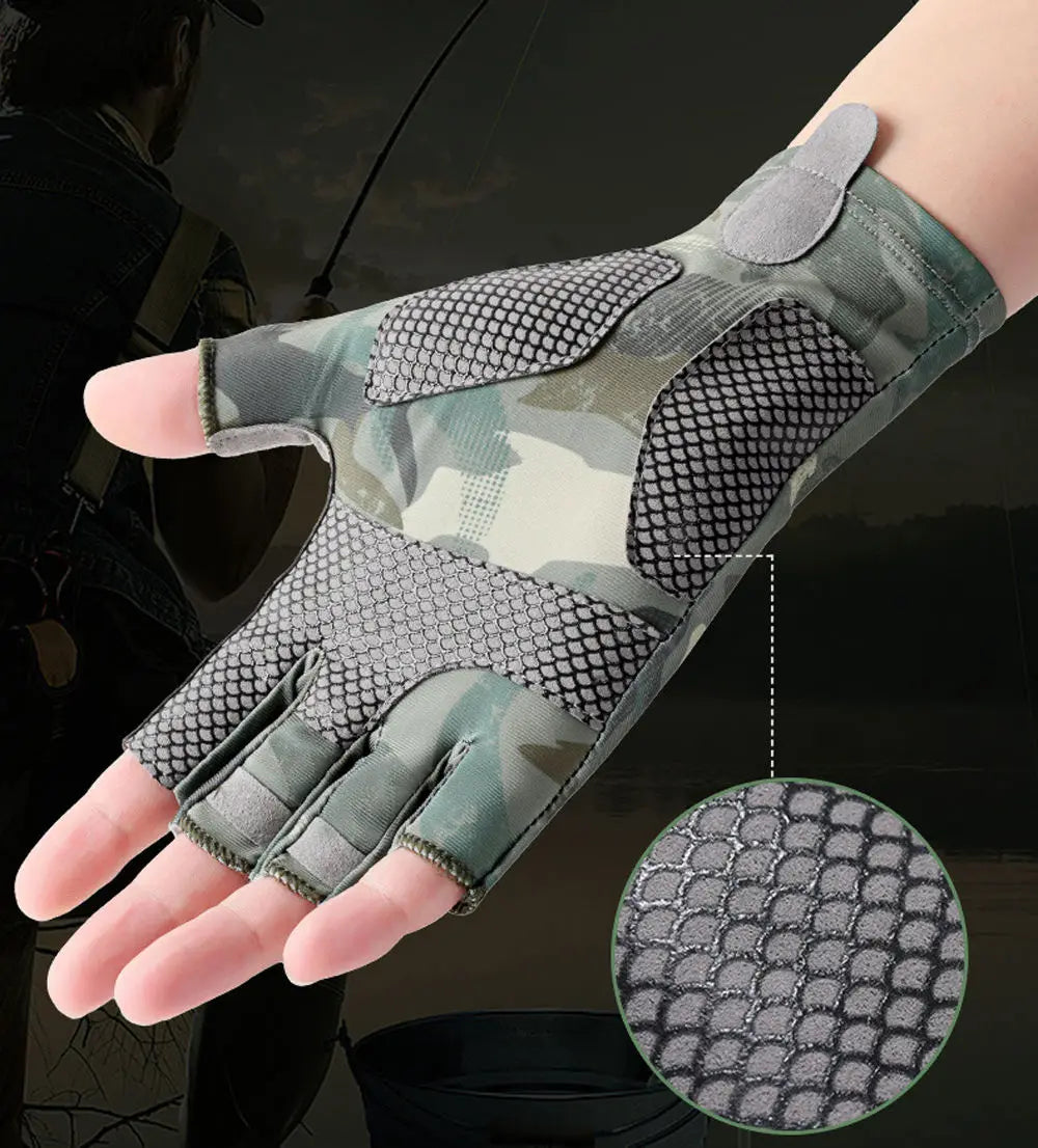 Hot Sale Men's & Ladies Half-Finger Fishing Gloves Non-Slip & Anti-UV for Outdoor Sports & Boating