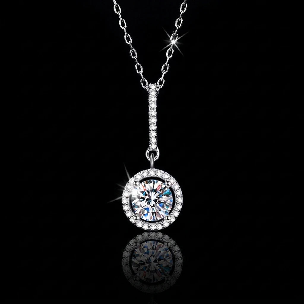 Classic Simple Round Full Diamond Vvs D Color 1CT GRA Moissanite Pendant S925 Sterling Silver Necklace for Women Gift