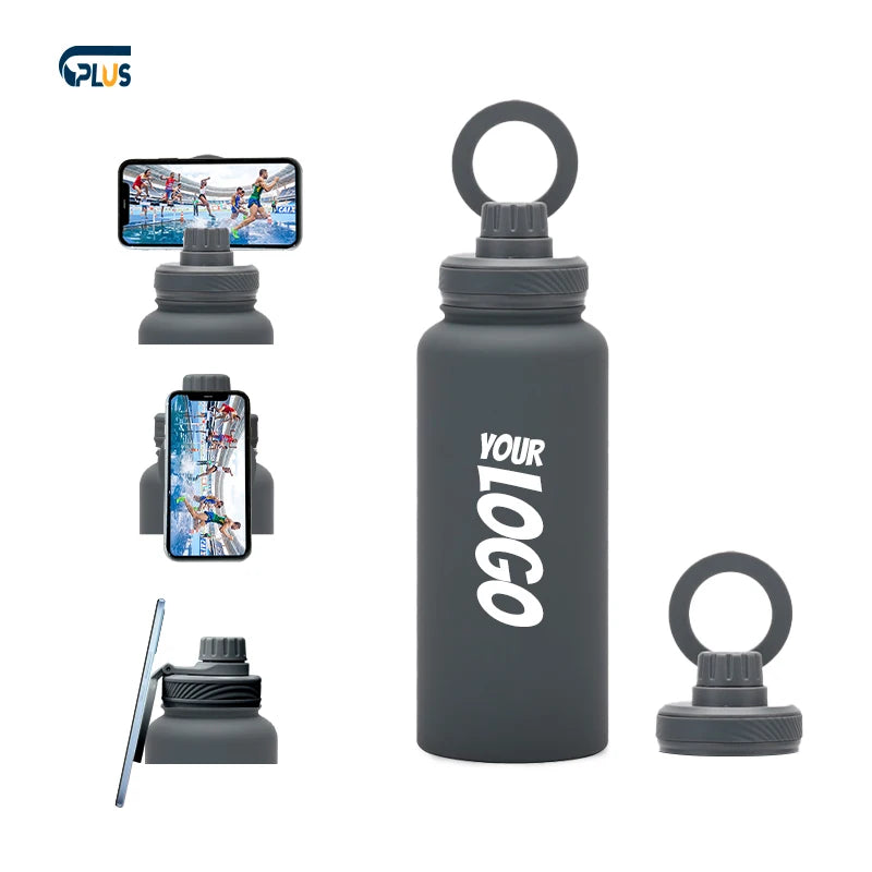 Custom Bpa Free Doule Wall Vacuum Insulated 304 Stainless Steel Thermos Magnet Water Bottle with Magnetic Cell Phone Holder
