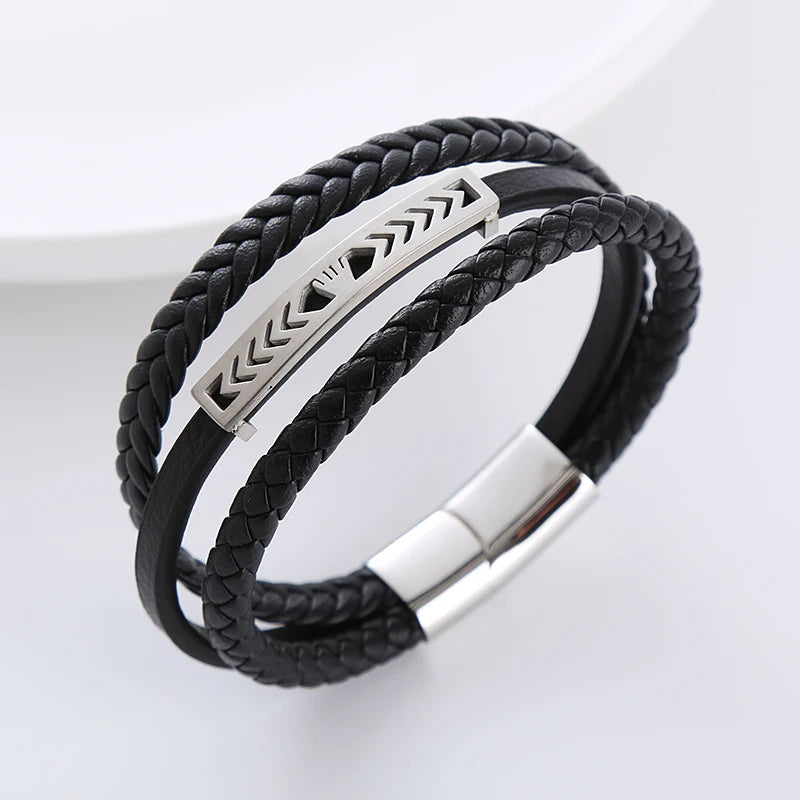 ORDRM Stainless Steel Clasp Minimalist Leather Hand Bracelet for Men Jeweley