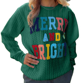 New Design Christmas Fashion Pullover Crewneck Sweatshirt Knitted Printed Letter Long Sleeve Quilted Sweater Women's Clothing