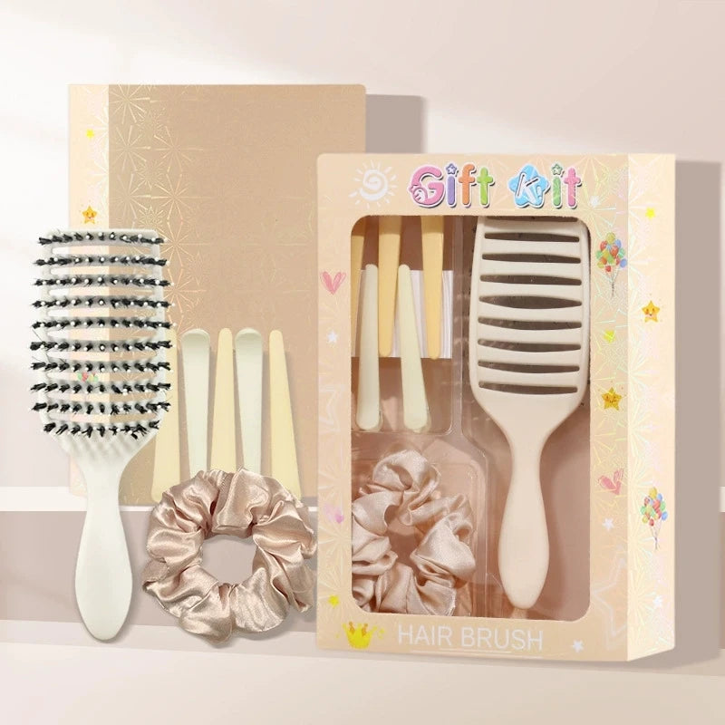New Arrival Colorful Cosmetic Makeup Mirror Smooth Hollow Hair Brush Gift SET