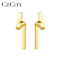 CZCITY Girl 14K Gold Earring Studs 925 Sterling Silver Bend Ribbon Simple Earrings for Women Factory Direct Jewelry