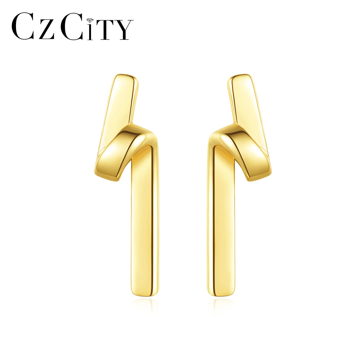 CZCITY Girl 14K Gold Earring Studs 925 Sterling Silver Bend Ribbon Simple Earrings for Women Factory Direct Jewelry