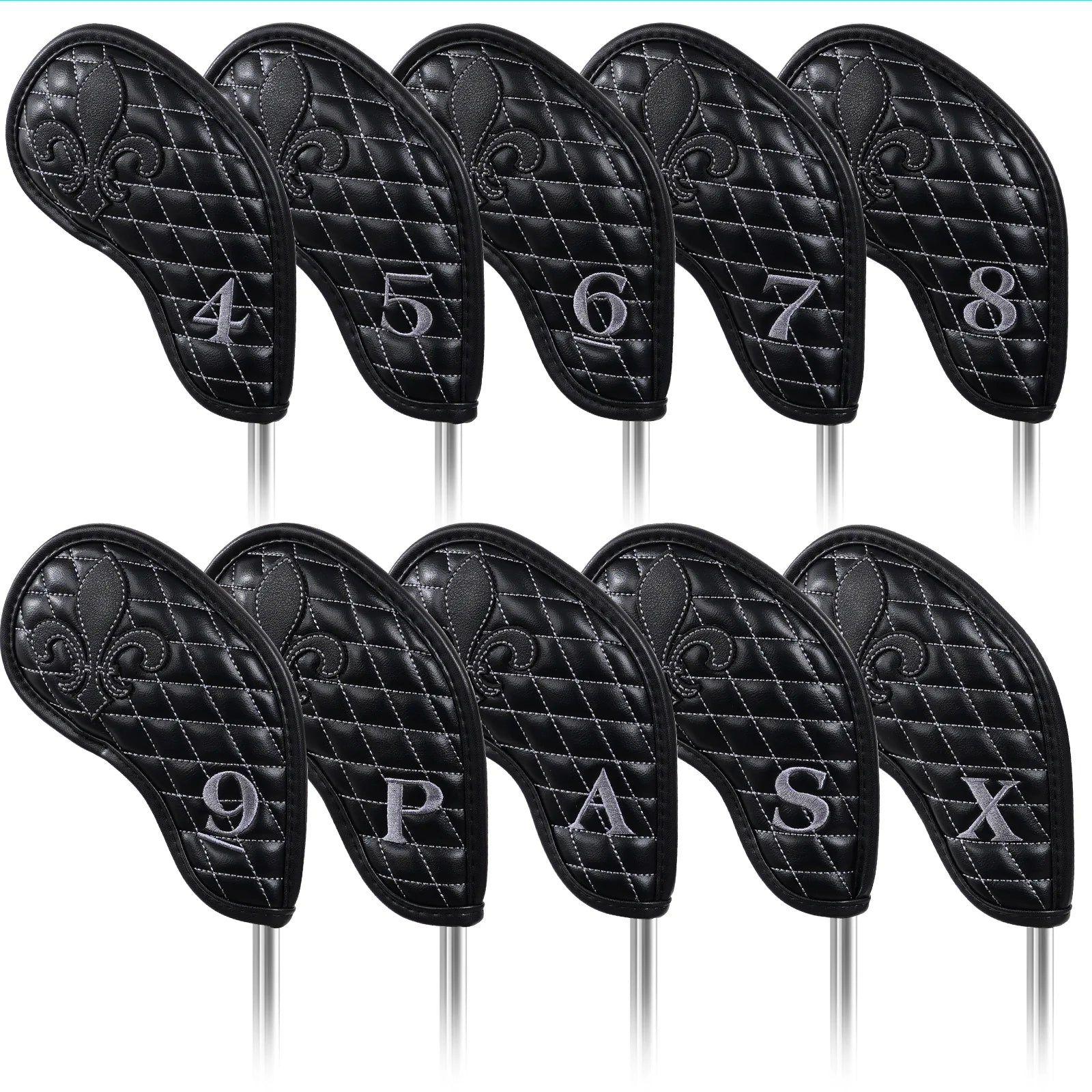 Golf Iron Head Cover Black Iris Iron Head Cover Leather Golf Iron Cover 10pcs Set Golf Headcover