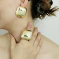 2024 New Fashion Square Design Women Big Alloy Stud Earrings Ring Sets Girl Party Statement Jewelry Punk