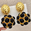 2023 New Arrival Fashion Jewelry Medieval Black Drop Glaze Round Earrings Metal Ball Luxury Earrings Retro Round Ball Earrings